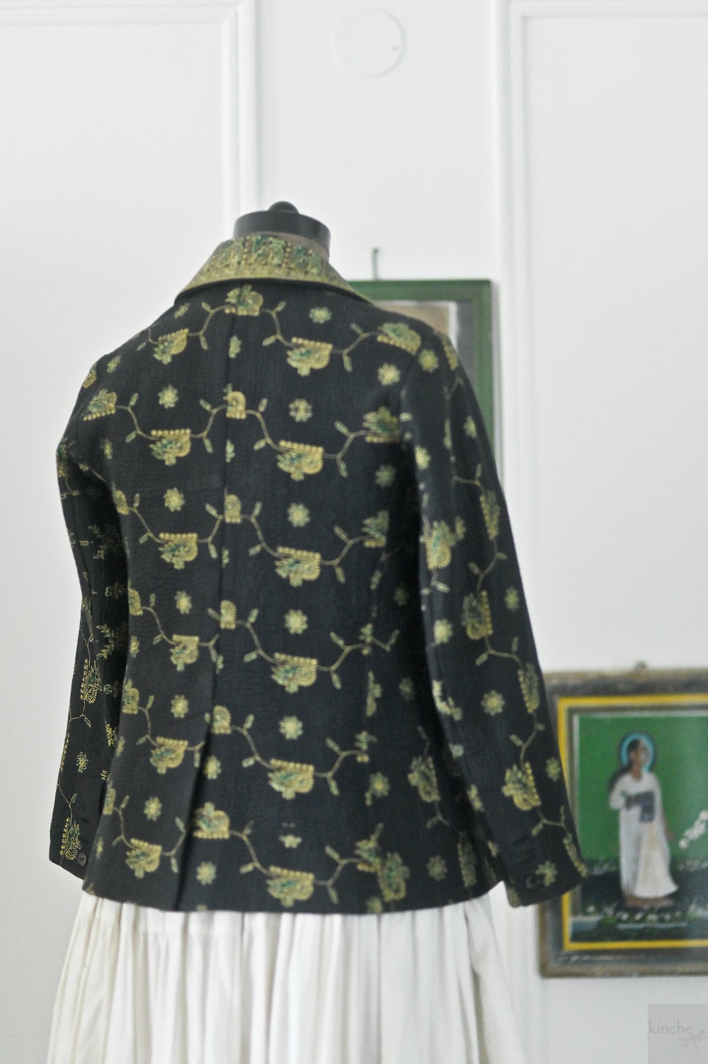 Ashton, Vintage Kanta Quilt Blazer Jacket in Black, Medium - kinchecom