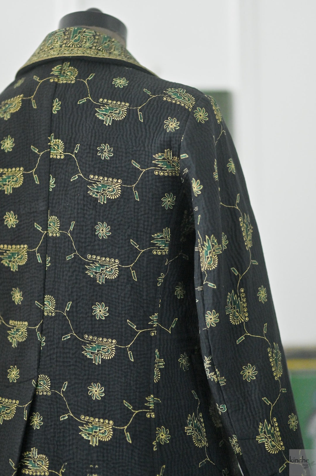 Ashton, Vintage Kanta Quilt Blazer Jacket in Black, Medium - kinchecom