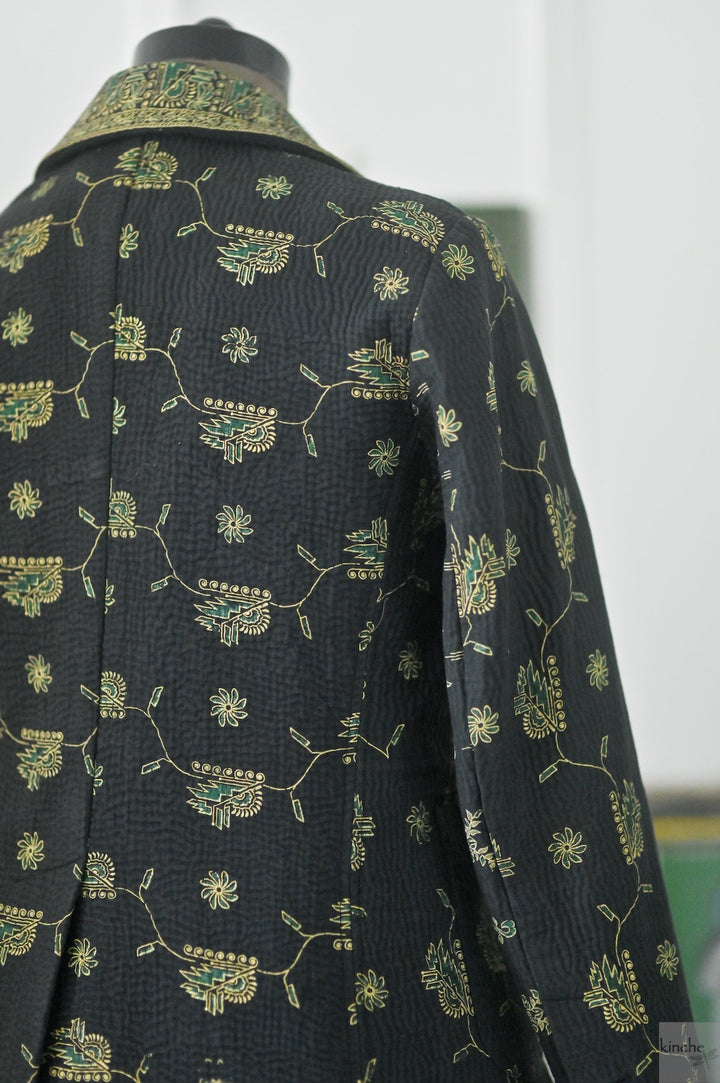 Ashton, Vintage Kanta Quilt Blazer Jacket in Black, Medium - kinchecom