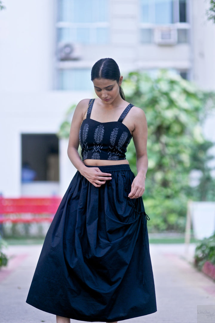 Lima, Elasticised Waist, Cotton Poplin Asymmetrical Skirt in Black - kinchecom
