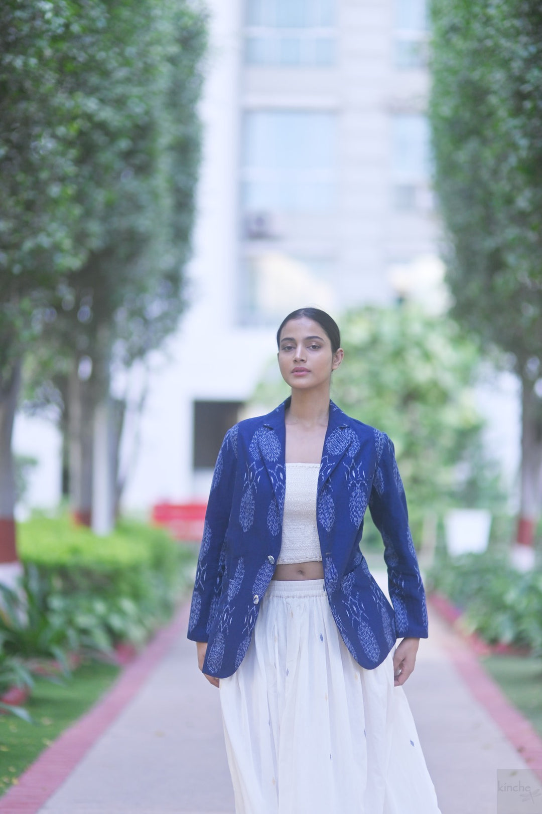 Bukhara Ikat Weave Indigo Blazer - kinchecom