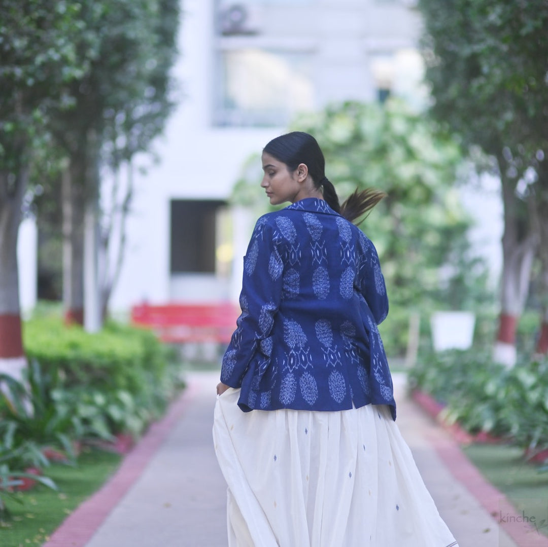 Bukhara Ikat Weave Indigo Blazer - kinchecom