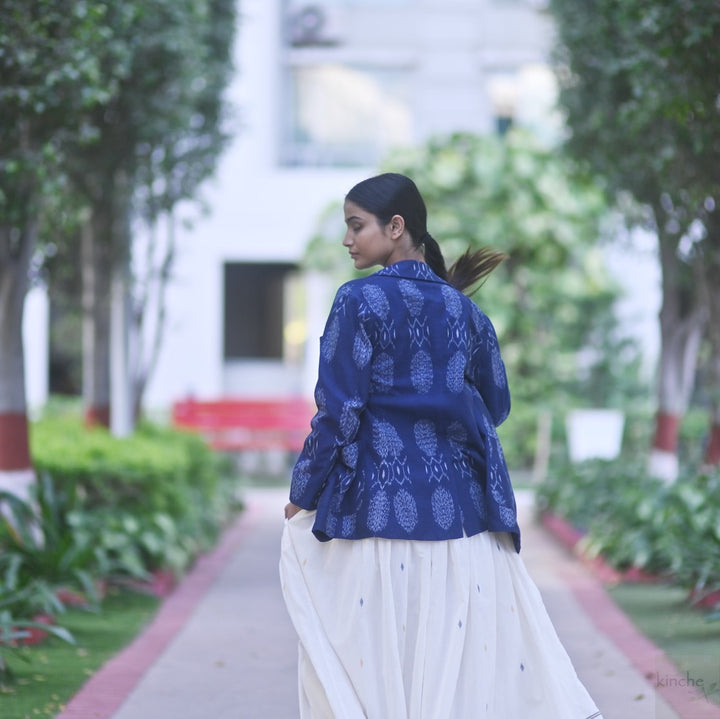 Bukhara Ikat Weave Indigo Blazer - kinchecom
