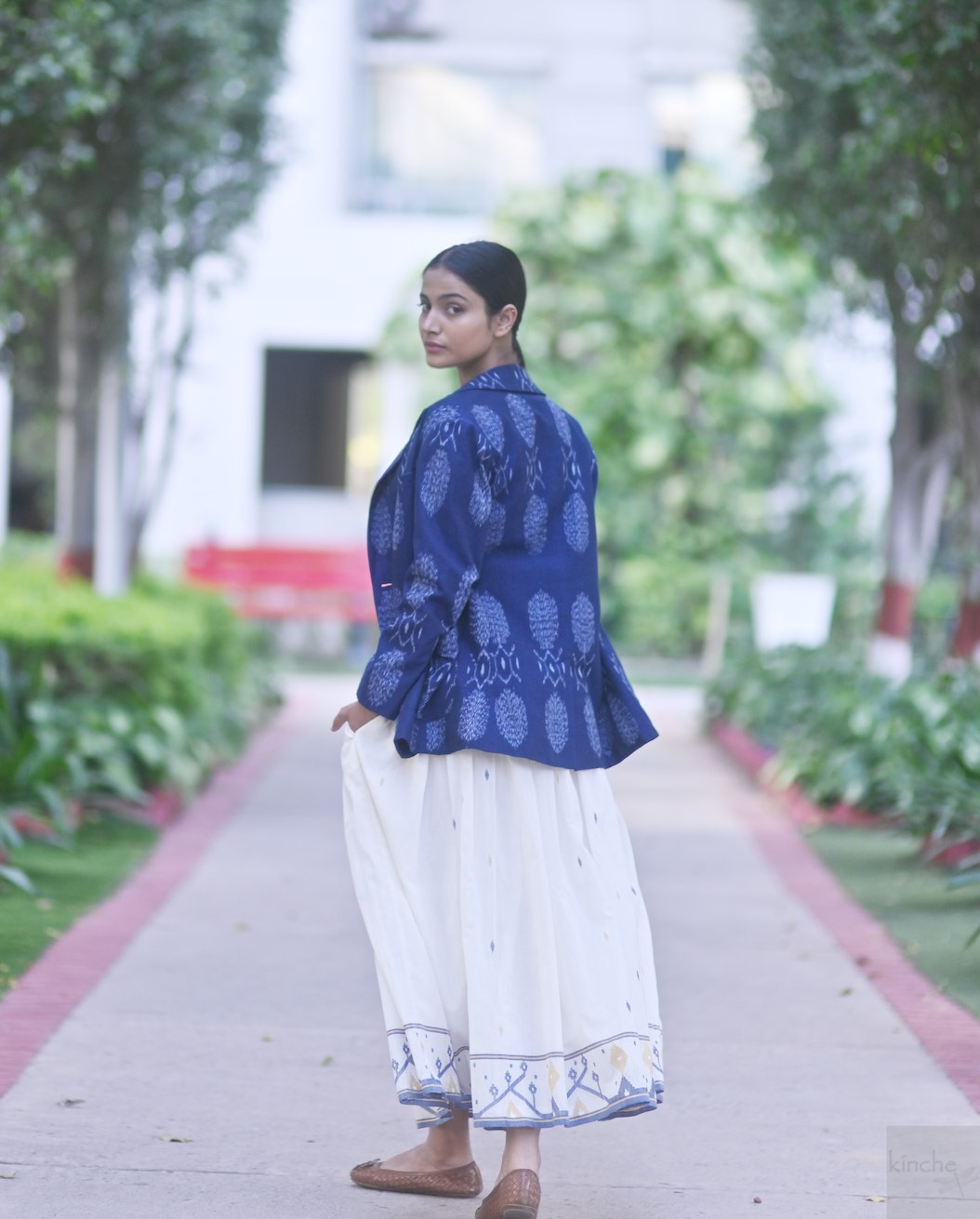 Bukhara Ikat Weave Indigo Blazer - kinchecom