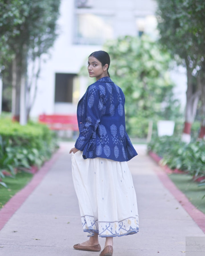 Bukhara Ikat Weave Indigo Blazer - kinchecom