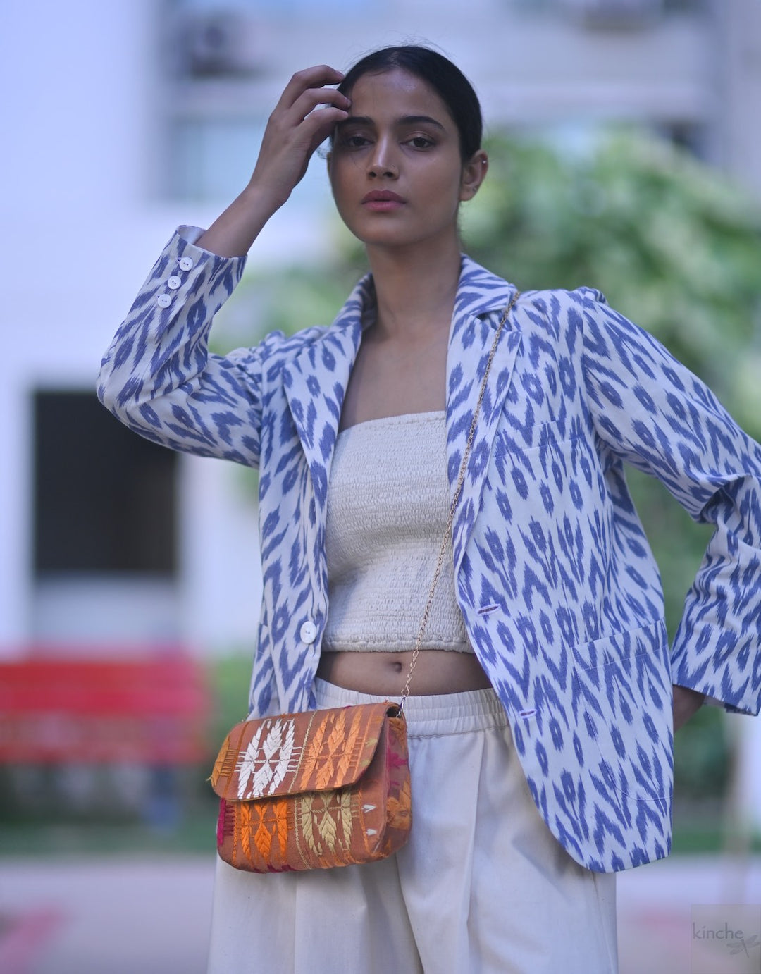Heera, Notebook Clutch made with Vintage Phulkari Bagh & brass Chain, Medium - kinchecom