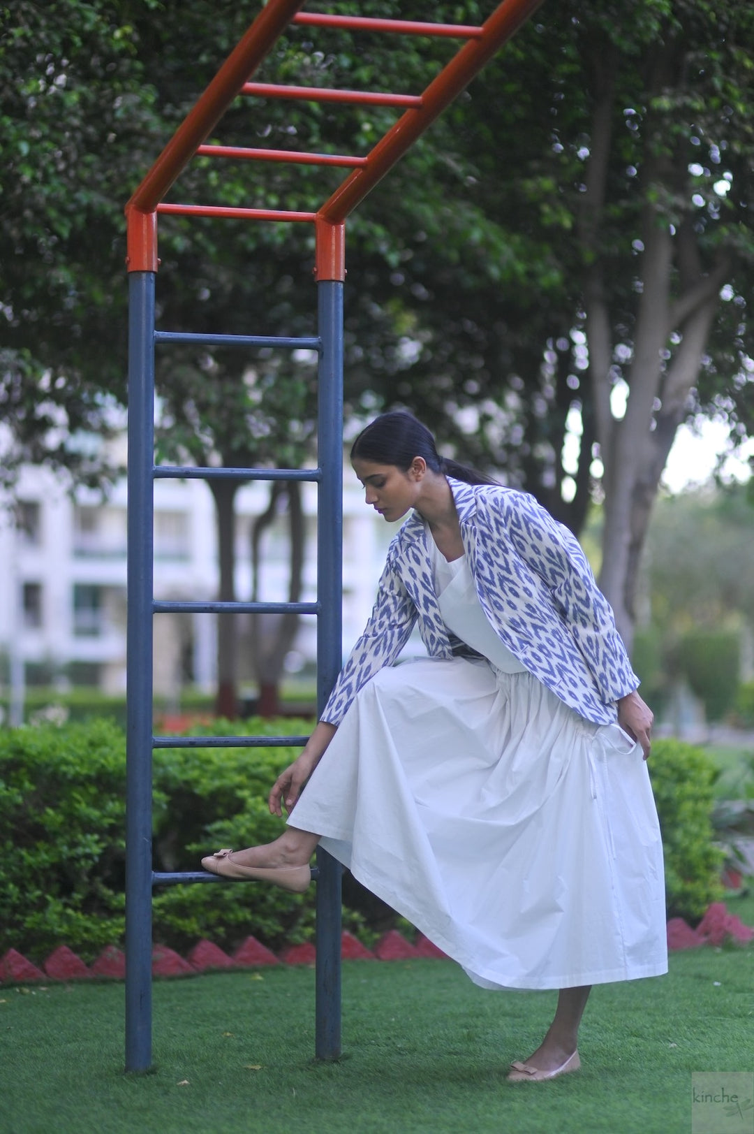 Azure, Ikat Blazer with Lima Asymmetrical Skirt Co-ord Set - kinchecom