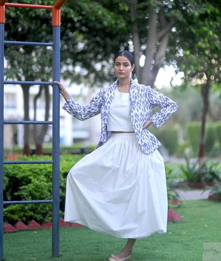 Azure, Ikat Blazer with Lima Asymmetrical Skirt Co-ord Set - kinchecom