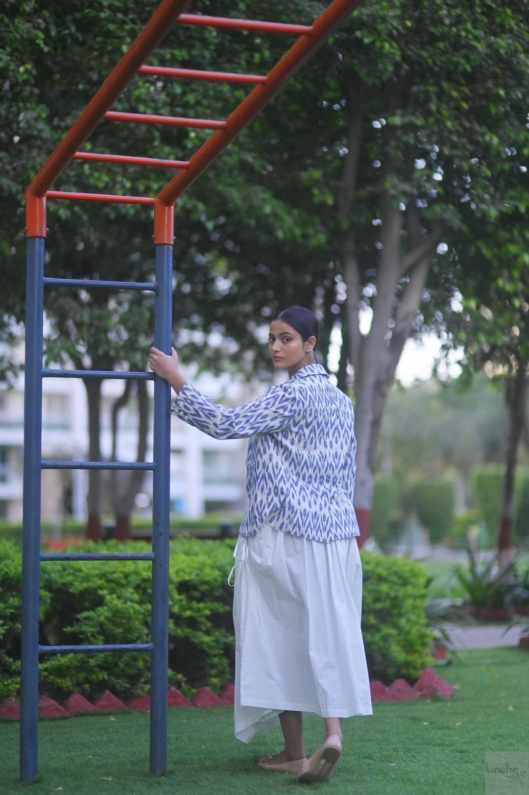 Azure, Ikat Blazer with Lima Asymmetrical Skirt Co-ord Set - kinchecom