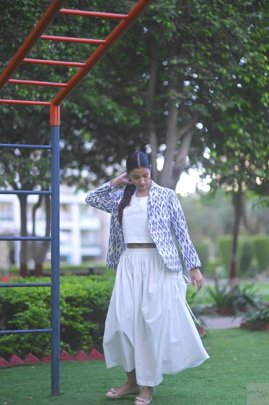Azure, Ikat Blazer with Lima Asymmetrical Skirt Co-ord Set - kinchecom