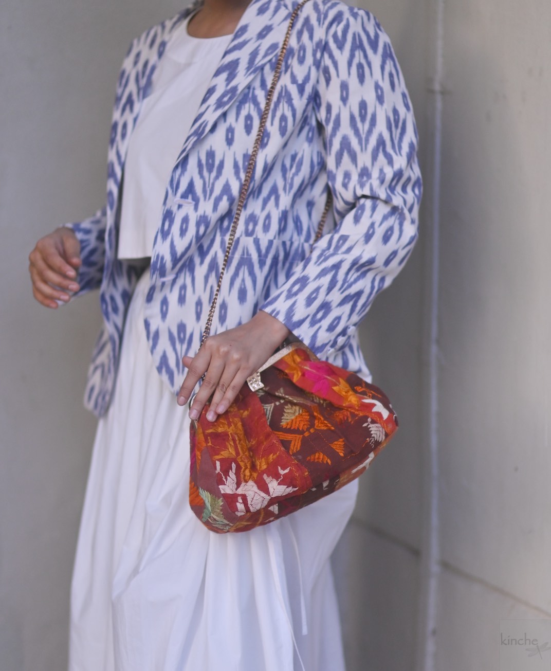 Rasa, Handmade Vintage Phulkari Clasp Handbag, One of a Kind, Medium - kinchecom