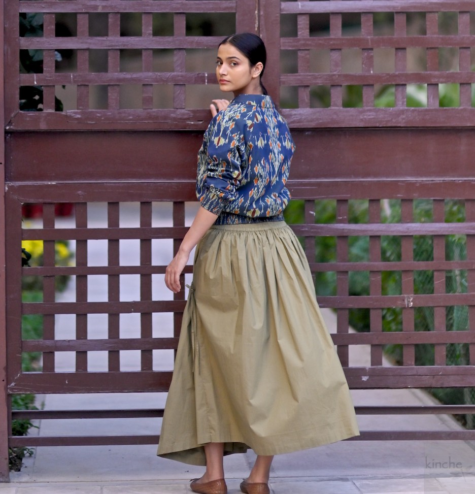 Lima, Elasticised Waist, Cotton Poplin Asymmetrical Skirt - kinchecom
