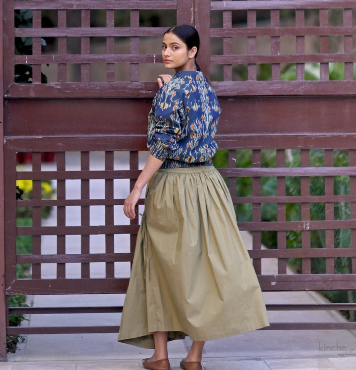 Lima, Elasticised Waist, Cotton Poplin Asymmetrical Skirt - kinchecom