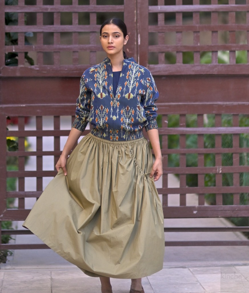 Lima, Elasticised Waist, Cotton Poplin Asymmetrical Skirt - kinchecom