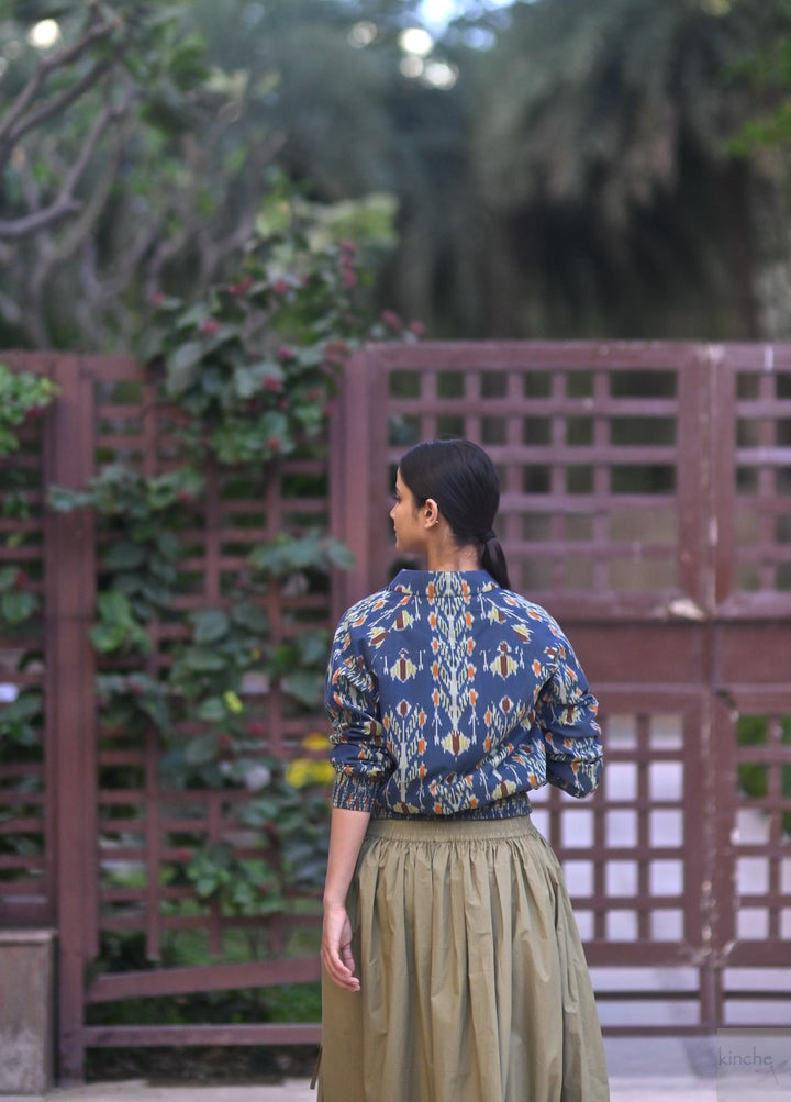 Agastya, Double Ikat Weave Uzbeki Pattern Bomber Jacket - kinchecom