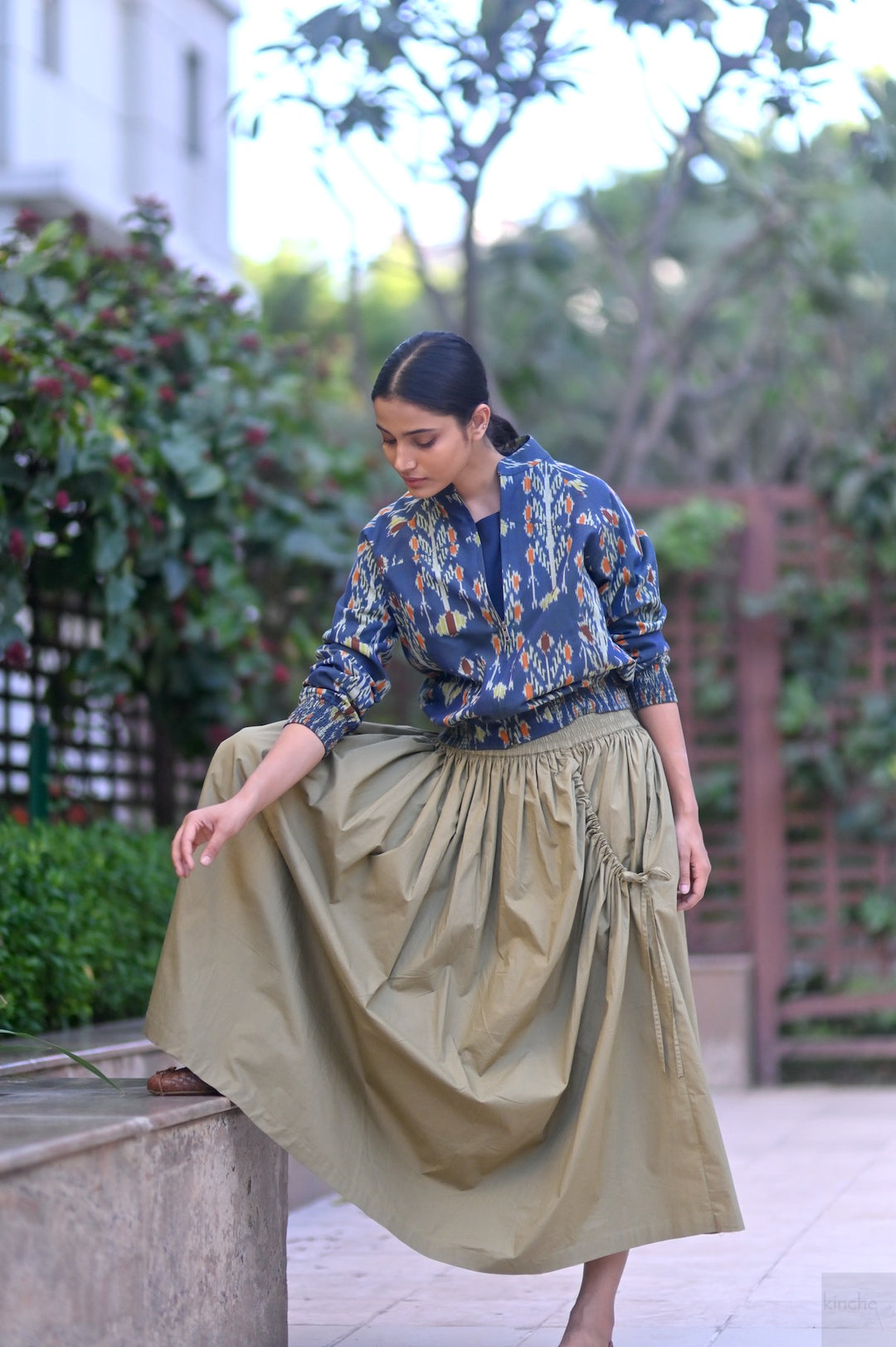 Agastya, Double Ikat Weave Uzbeki Pattern Bomber Jacket - kinchecom