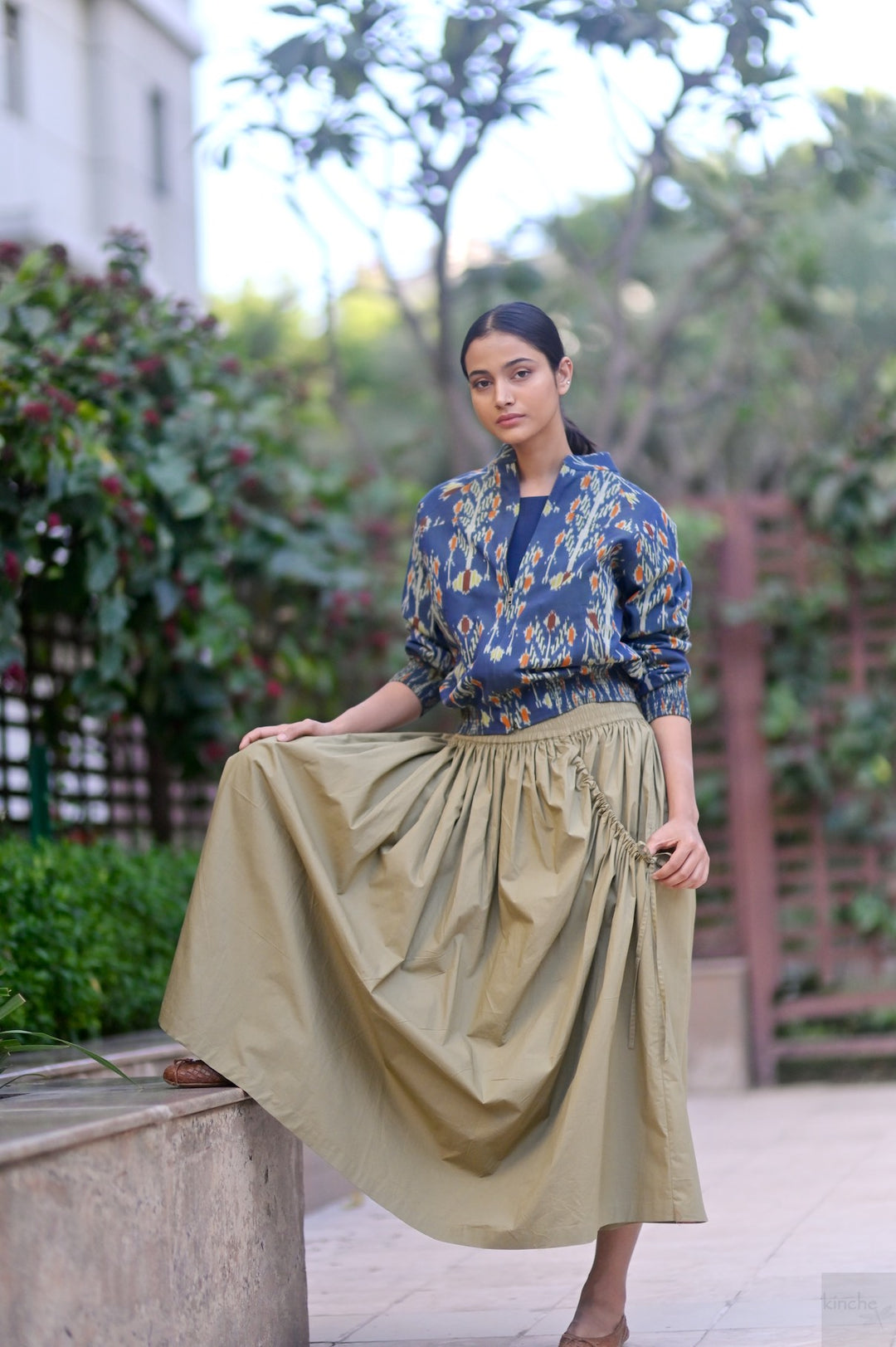 Lima, Elasticised Waist, Cotton Poplin Asymmetrical Skirt - kinchecom
