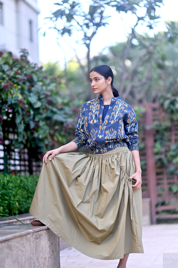 Agastya, Double Ikat Weave Uzbeki Pattern Bomber Jacket - kinchecom