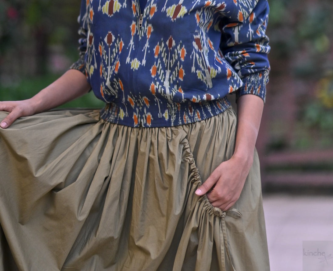 Lima, Elasticised Waist, Cotton Poplin Asymmetrical Skirt - kinchecom