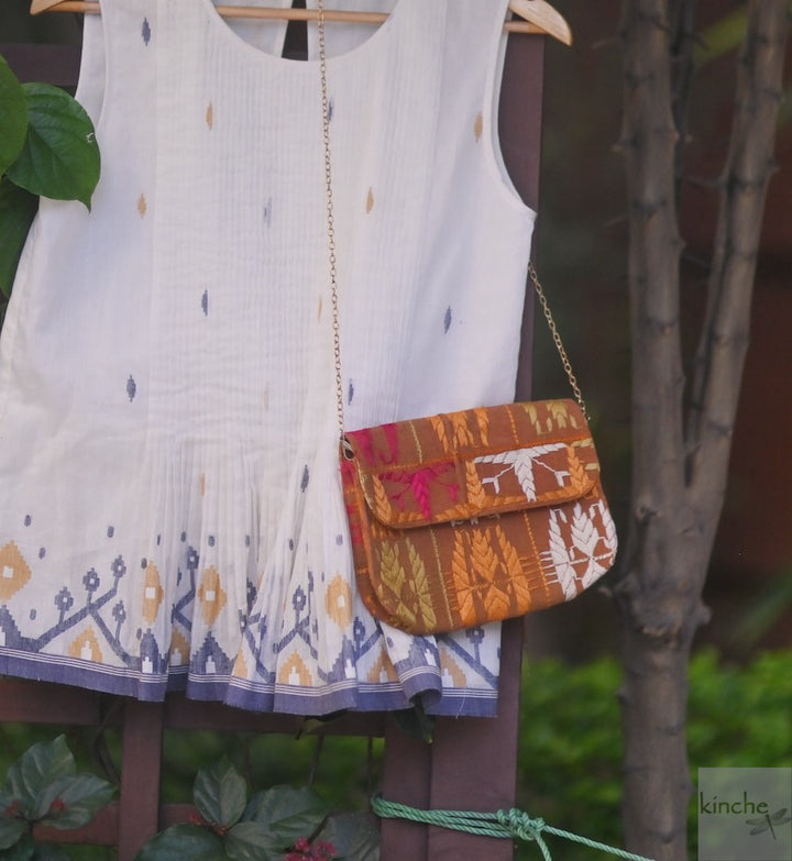 Vira, Notebook Clutch made with Vintage Phulkari Bagh &amp; brass Chain - kinchecom