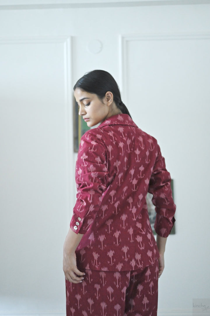 Beirut, Ikat Weave Blazer in Deep Red - kinchecom