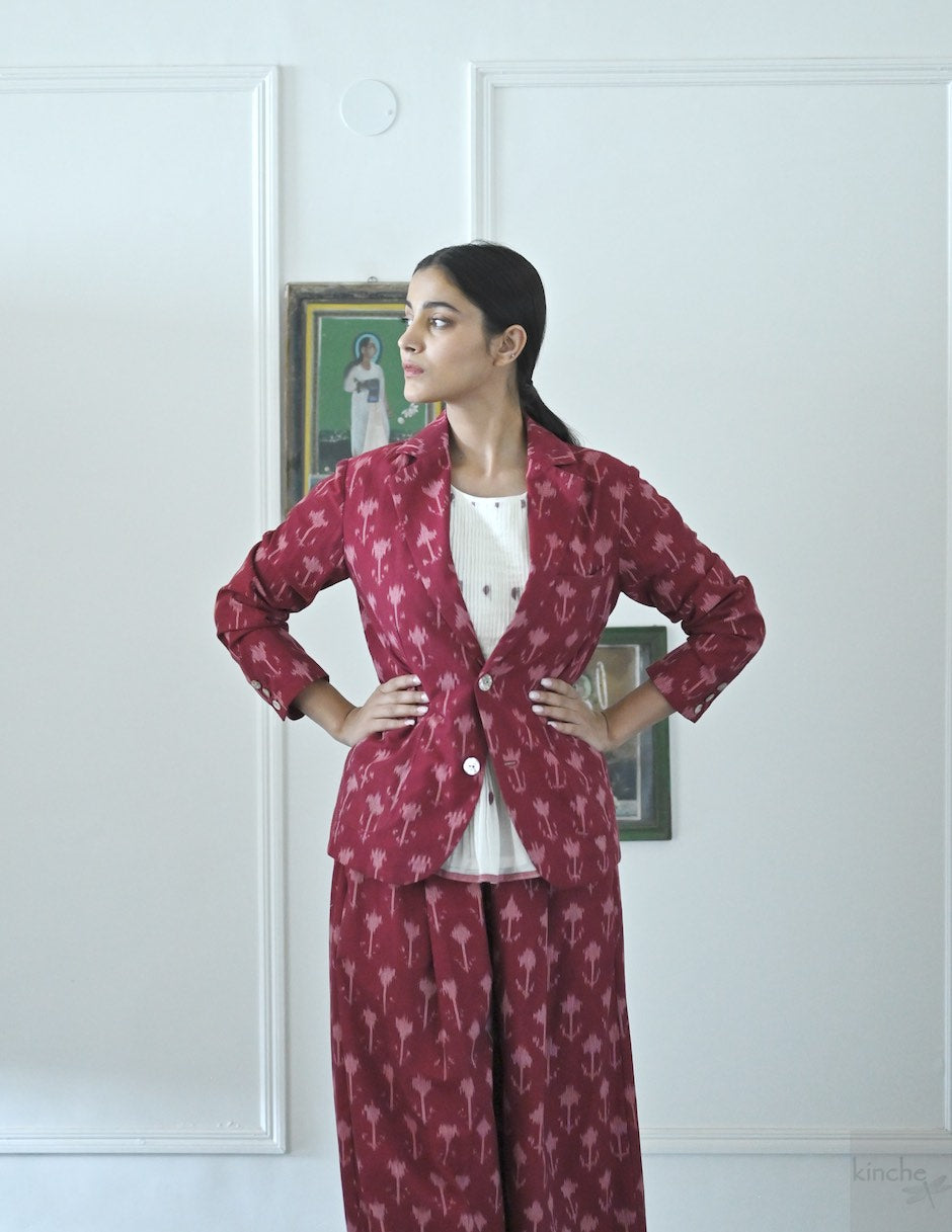 Beirut, Ikat Weave Blazer in Deep Red - kinchecom