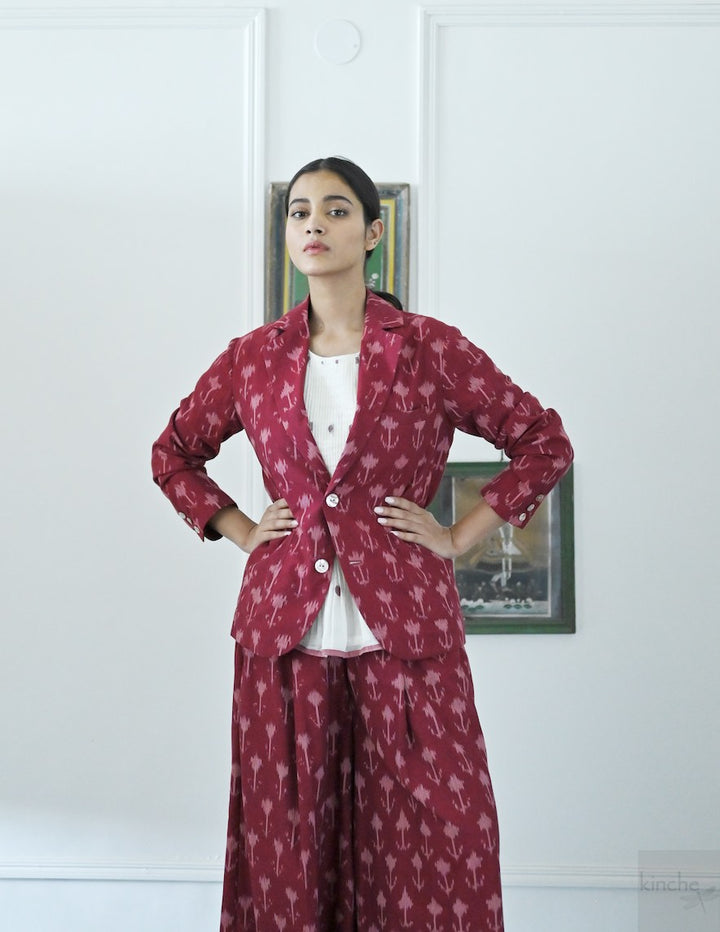 Beirut, Ikat Weave Blazer in Deep Red - kinchecom