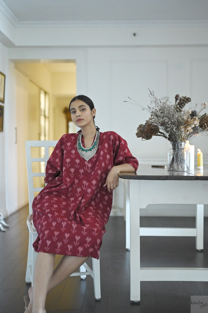 Beirut, Hand  Woven Ikat Weave Kaftan Dress - kinchecom