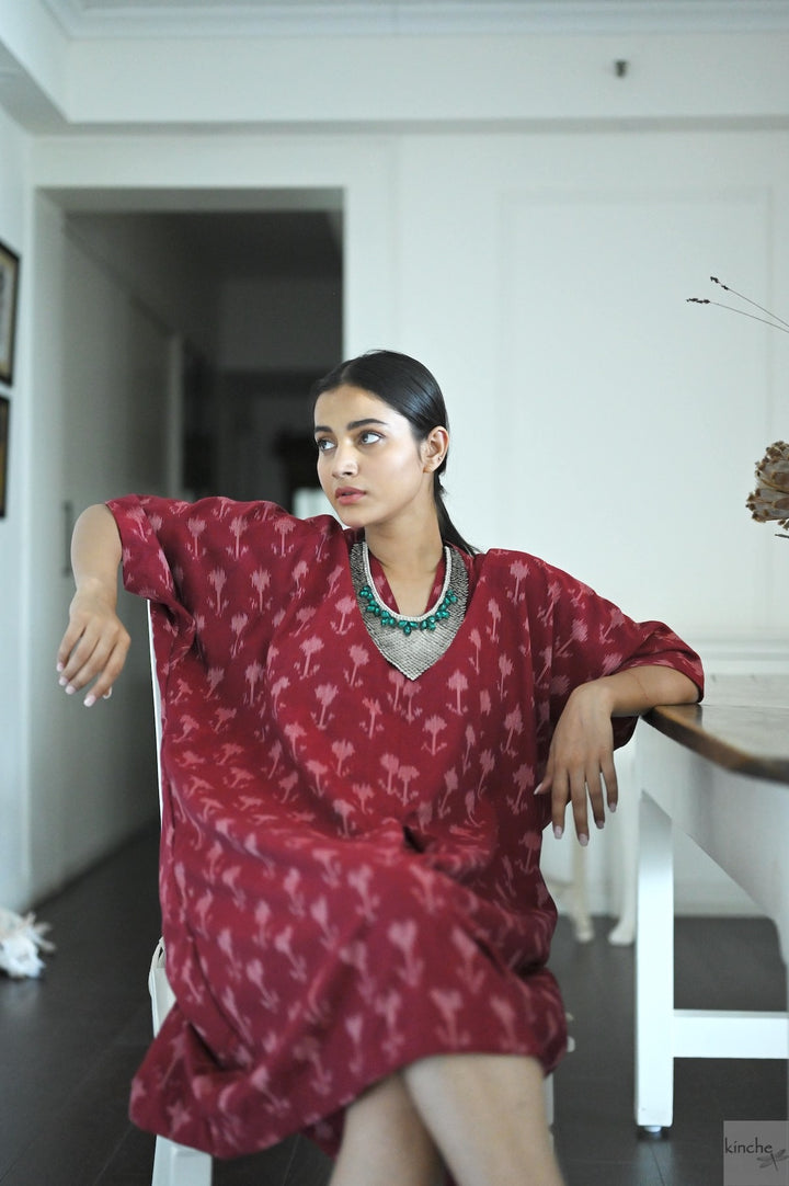 Beirut, Hand  Woven Ikat Weave Kaftan Dress - kinchecom