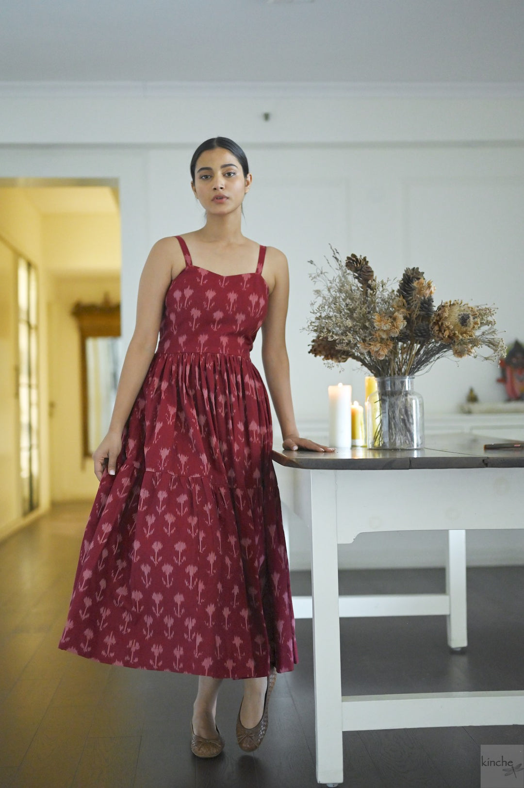 Beirut, Hand  Woven Ikat Weave Strap &amp; Flared Dress - kinchecom