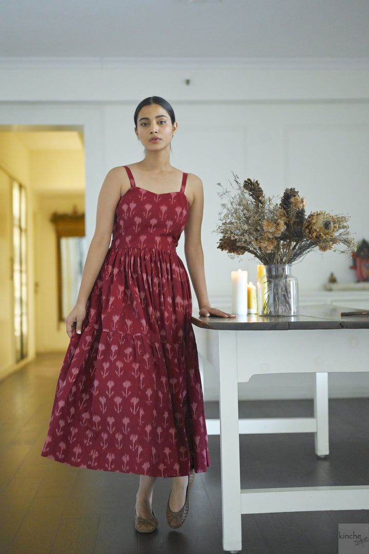 Beirut, Hand  Woven Ikat Weave Strap &amp; Flared Dress - kinchecom