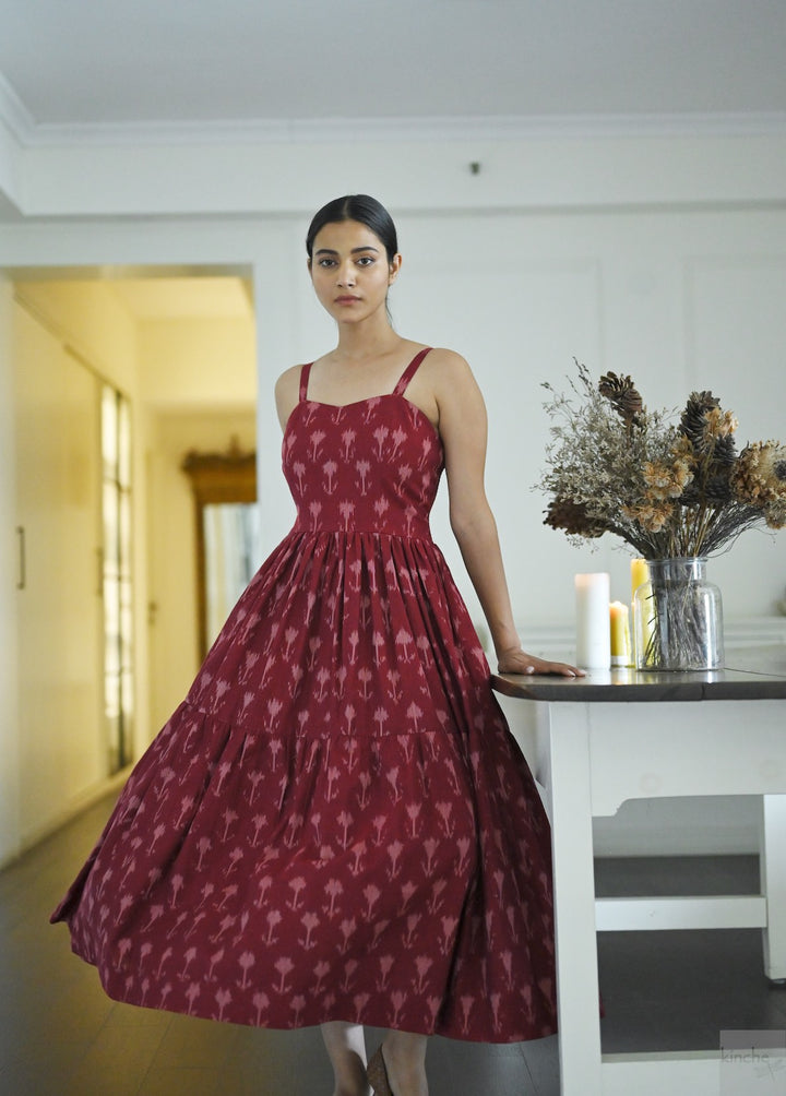 Beirut, Hand  Woven Ikat Weave Strap &amp; Flared Dress - kinchecom