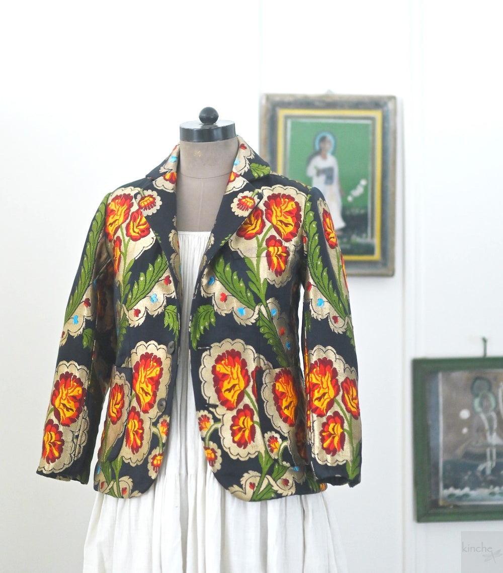 Dolma, Gyasar Silk & Copper Zari, Blazer in Black - kinchecom