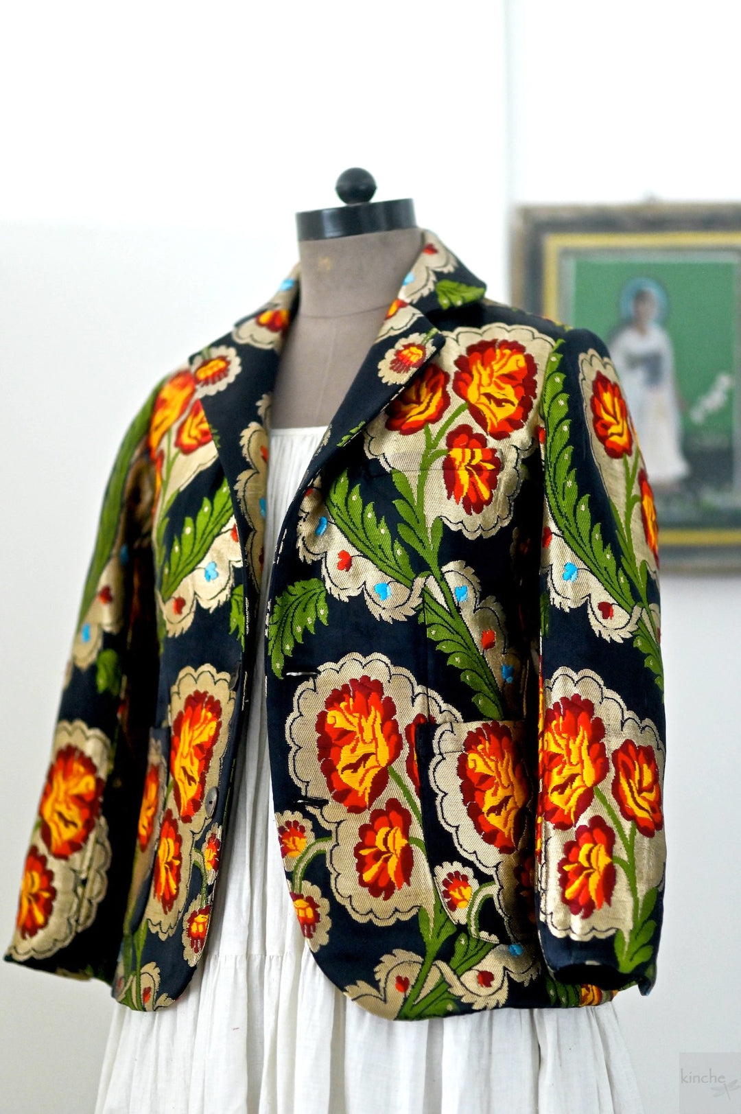 Dolma, Gyasar Silk & Copper Zari, Blazer in Black - kinchecom