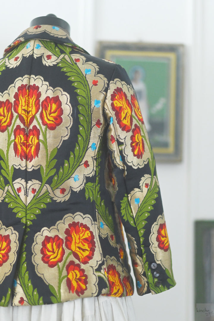 Dolma, Gyasar Silk &amp; Copper Zari, Blazer in Black - kinchecom