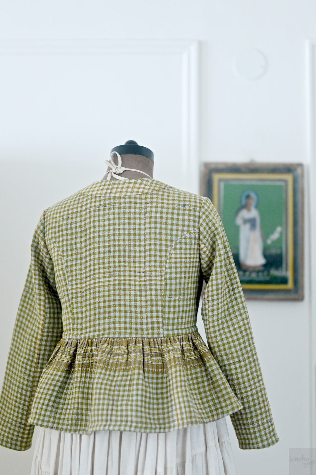 Nyara, One of a Kind, Hand Embroidered Peplum in Light Green, Medium - kinchecom