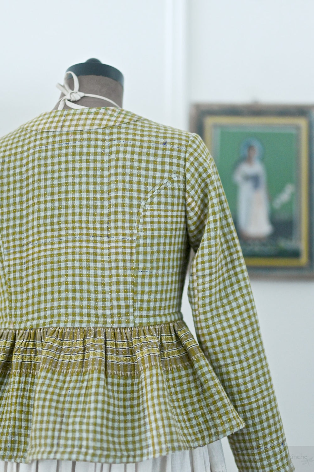 Nyara, One of a Kind, Hand Embroidered Peplum in Light Green, Medium - kinchecom