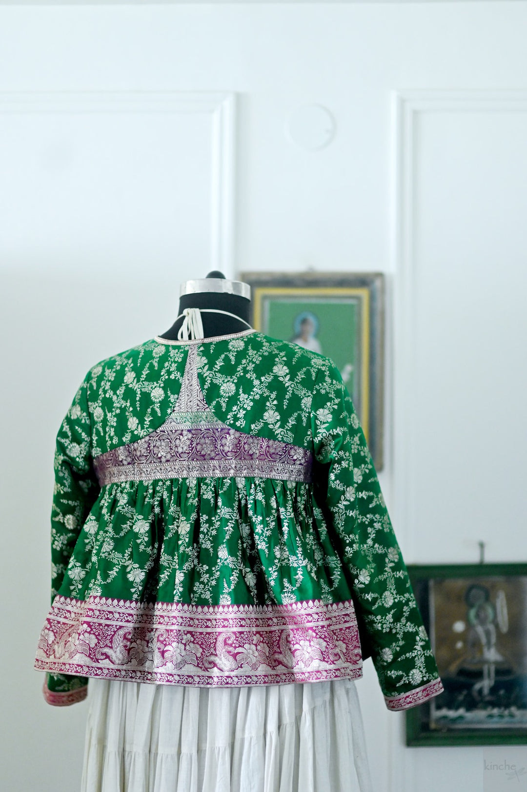Disha, Medium, Vintage Katan Silk Saree Kedia, Up Cycled, Handmade