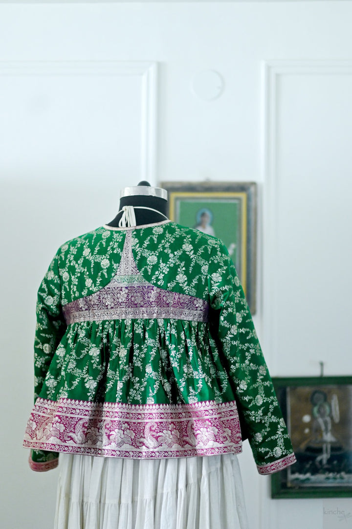 Disha, Medium, Vintage Katan Silk Saree Kedia, Up Cycled, Handmade