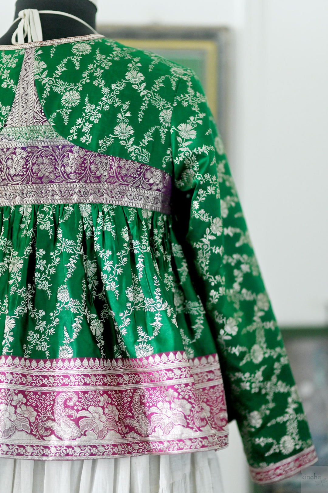 Disha, Medium, Vintage Katan Silk Saree Kedia, Up Cycled, Handmade