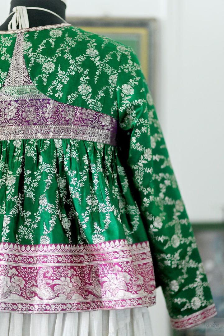 Disha, Medium, Vintage Katan Silk Saree Kedia, Up Cycled, Handmade