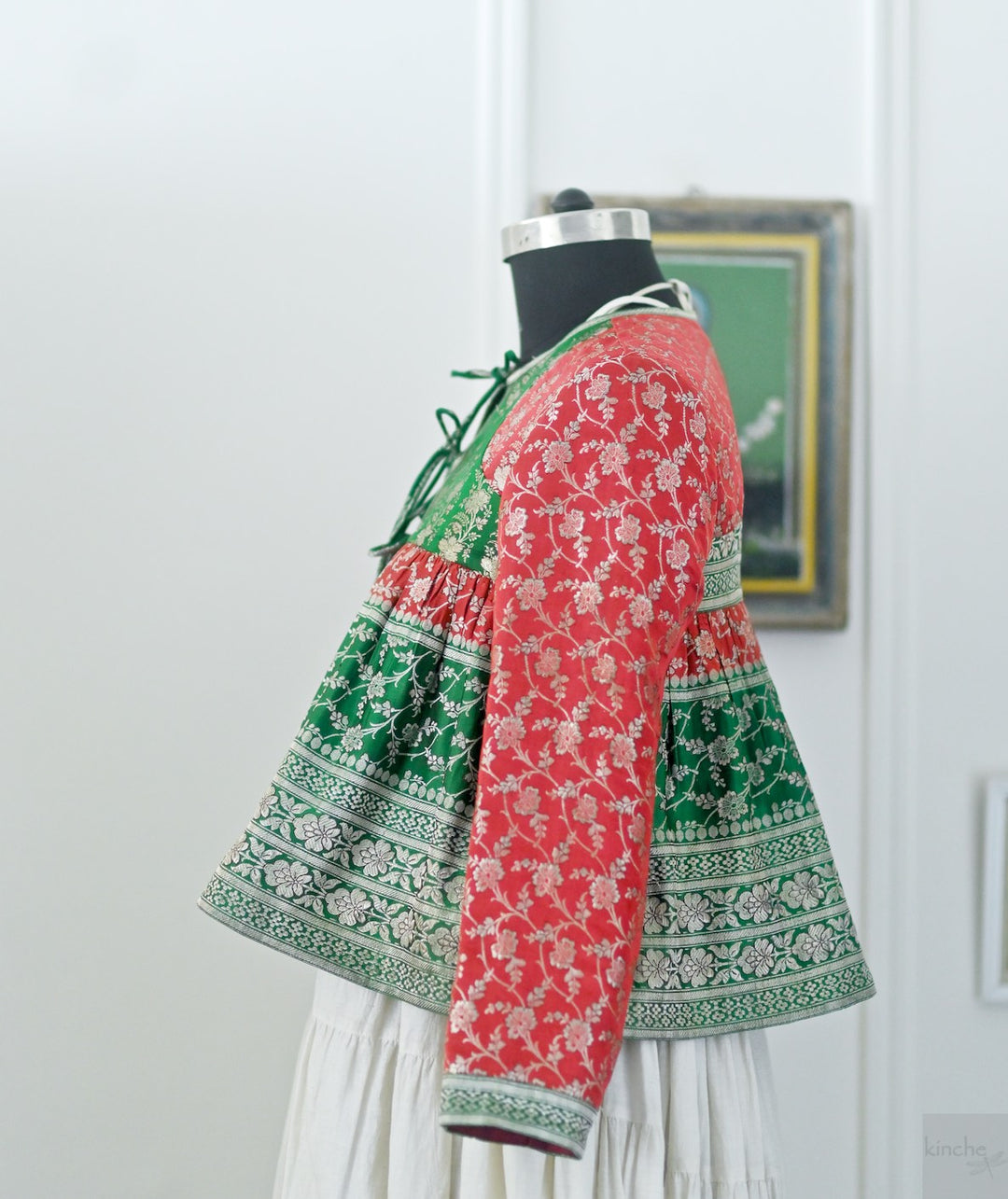 Chenab, vintage saree, Zari Katan Silk Kedia in Large - kinchecom
