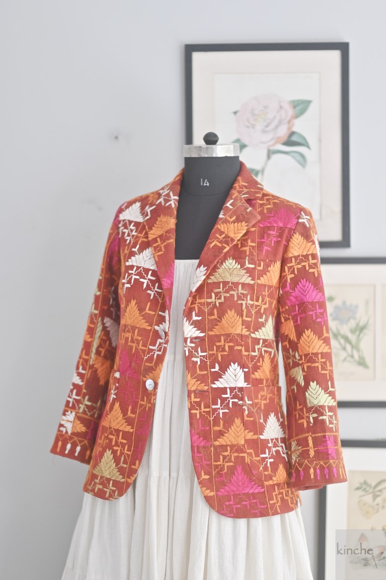 Ajooni, Sustainably made, Vintage Phulkari Bagh Blazer for Women/One of a Kind - kinchecom