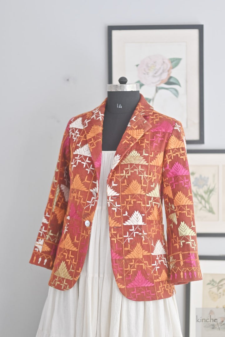 Ajooni, Sustainably made, Vintage Phulkari Bagh Blazer for Women/One of a Kind - kinchecom
