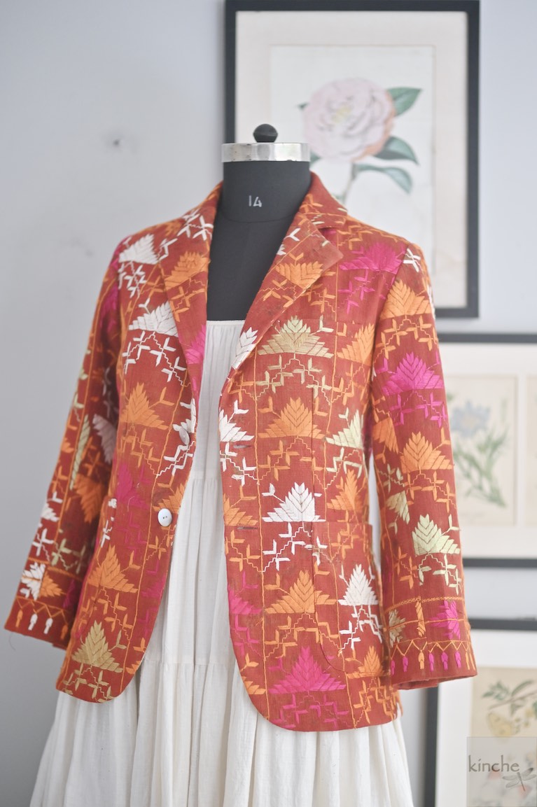 Ajooni, Sustainably made, Vintage Phulkari Bagh Blazer for Women/One of a Kind - kinchecom