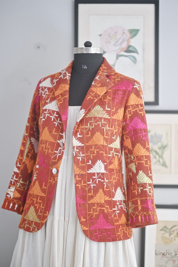 Ajooni, Sustainably made, Vintage Phulkari Bagh Blazer for Women/One of a Kind - kinchecom