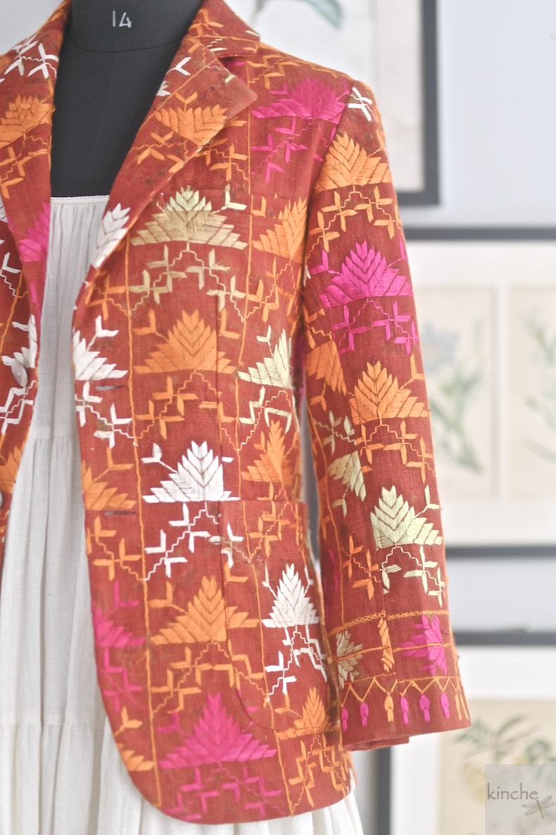 Ajooni, Sustainably made, Vintage Phulkari Bagh Blazer for Women/One of a Kind - kinchecom
