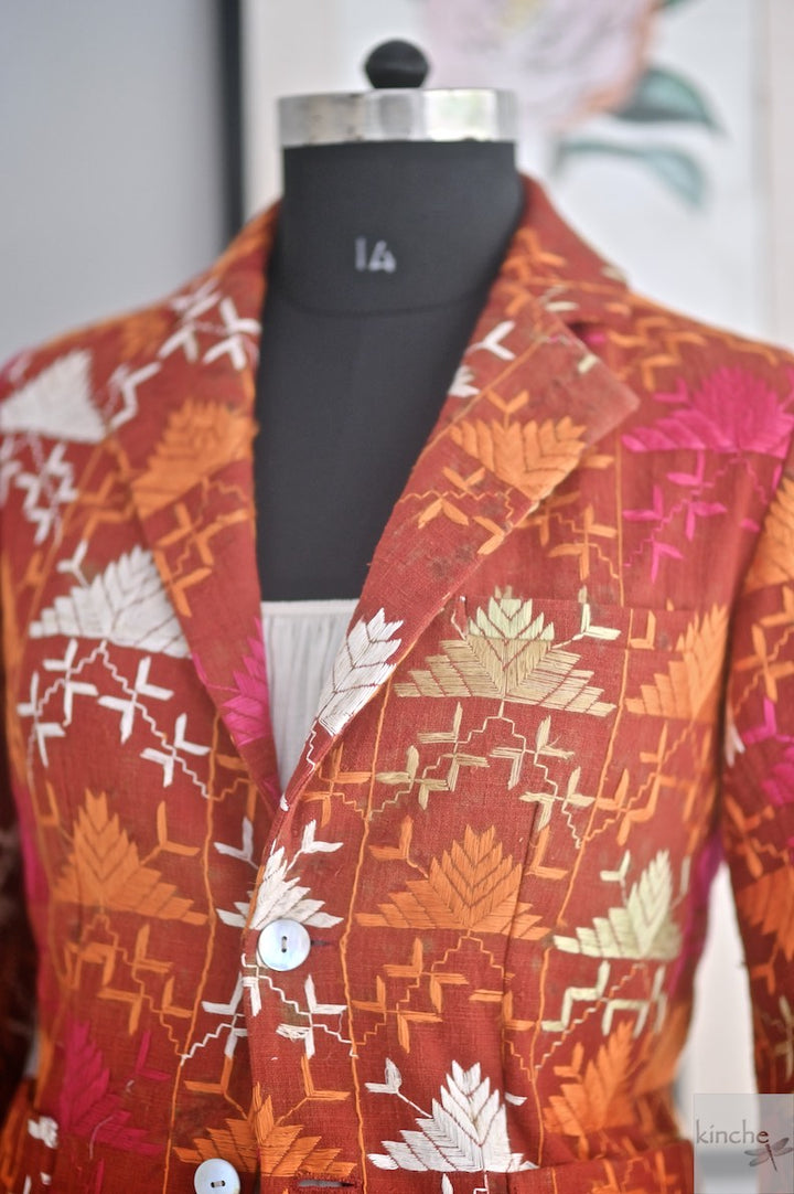 Ajooni, Sustainably made, Vintage Phulkari Bagh Blazer for Women/One of a Kind - kinchecom