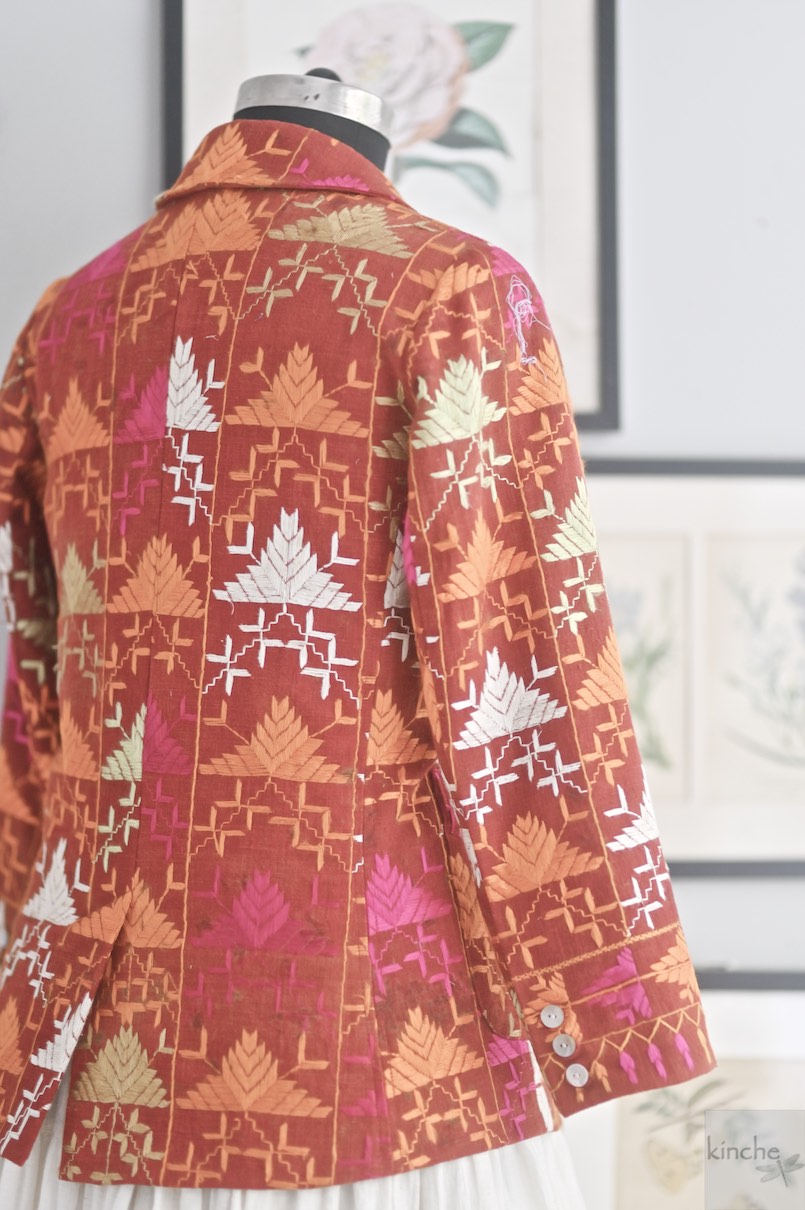 Ajooni, Sustainably made, Vintage Phulkari Bagh Blazer for Women/One of a Kind - kinchecom