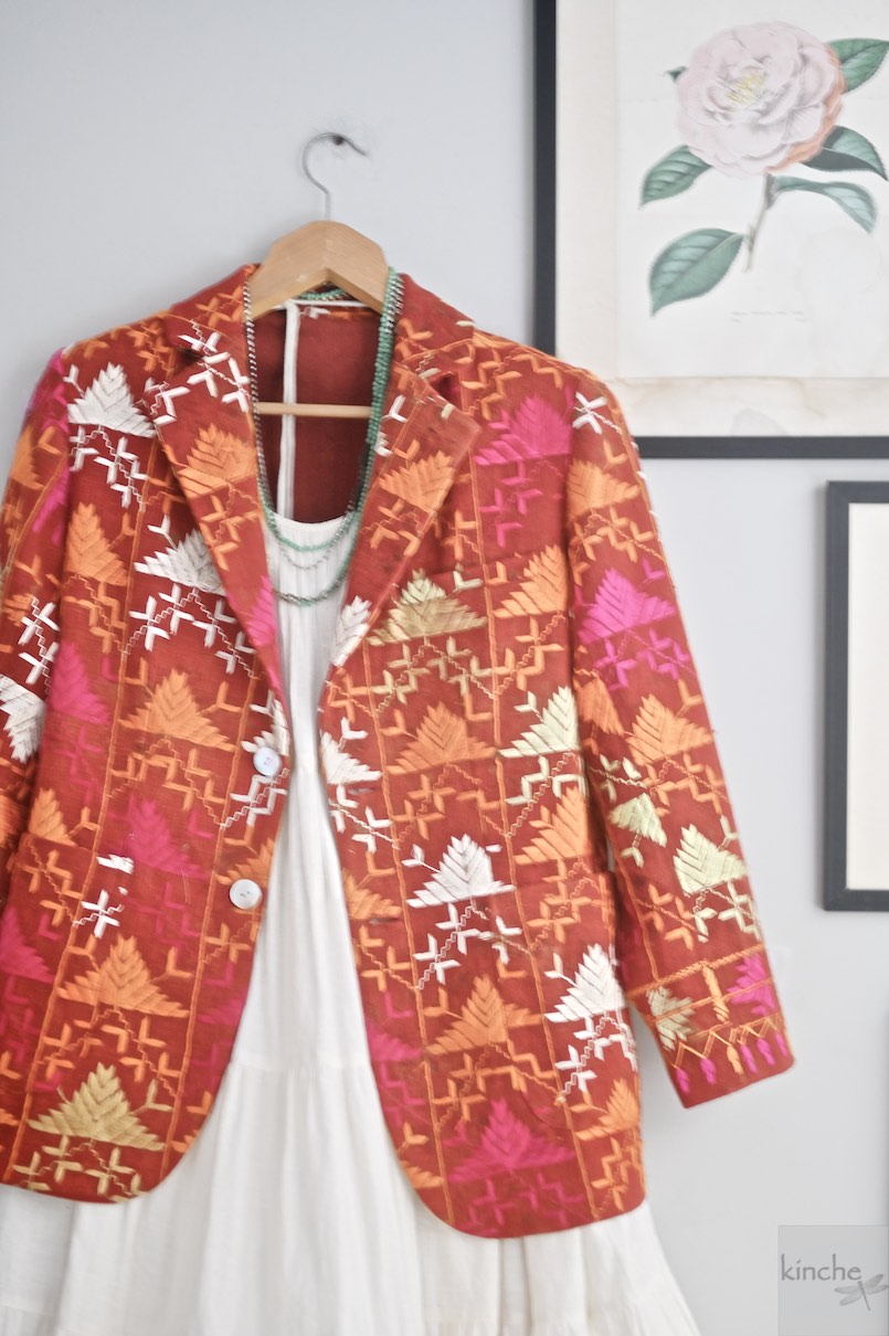Ajooni, Sustainably made, Vintage Phulkari Bagh Blazer for Women/One of a Kind - kinchecom